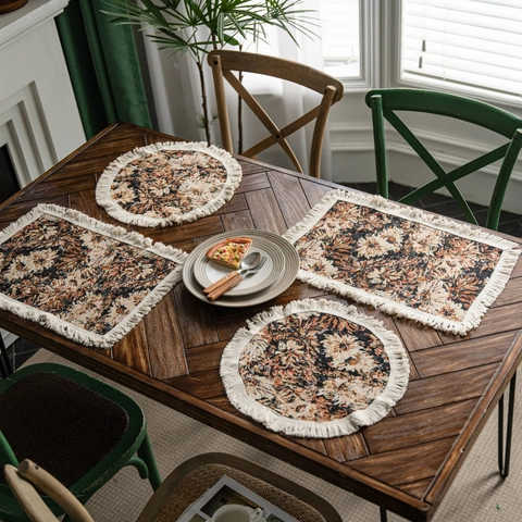 Amerikaanse Landelijke Stijl Jacquard Bloemen Tafelloper Met Kwastjes Katoen Linnen Polyester Stof Eettafel Decoratie