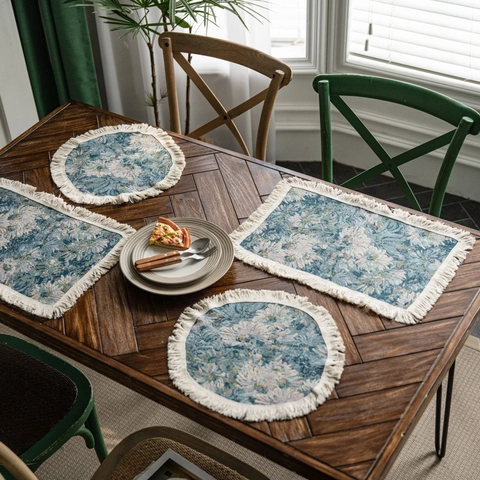Amerikaanse Retro Floral Jacquard Tafelloper Met Kwastjes Katoen Linnen Blend Geweven Placemat Voor Eetkamer Keuken Feest Thuis Decoratie