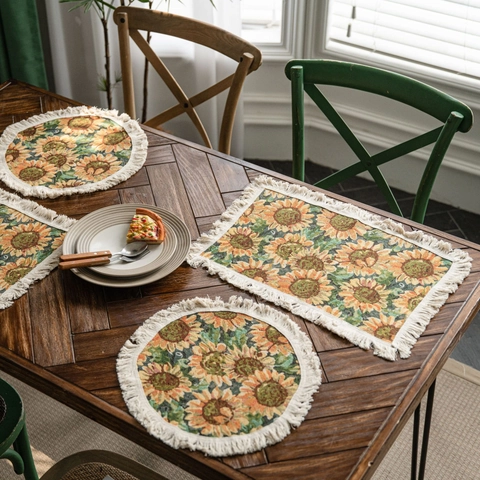 Amerikaanse Stijl Zonnebloem Jacquard Tafelrunner Met Kwastjes Katoen Linnen Bloemen Tafeldecoratie Voor Eettafel Huis