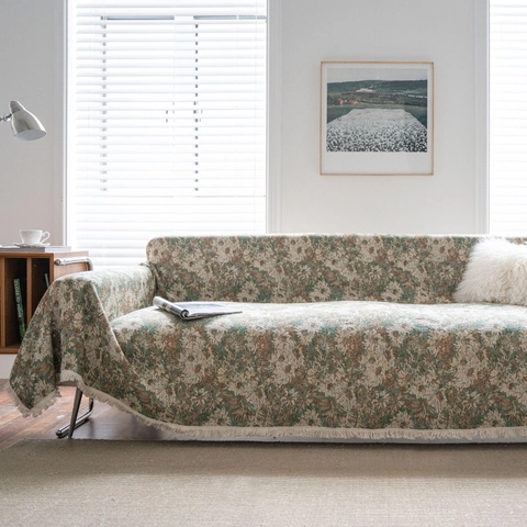 Vintage American Floral Daisy Jacquard Sofa Throw Cover Polyester Cotton Thick Protective Blanket With Tassels Home Decor