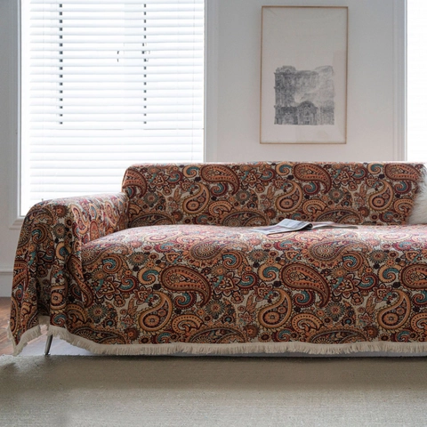 Vintage Amerikanisch Paisley Jacquard Sofatuch Mit Quasten Kratzfest Wohndecke Für Zuhause Wohnzimmer Sofa Dekoration