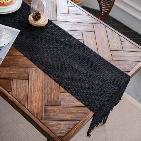 Gewebter Jute Baumwolle Tischläufer Mit Fransen Bohemian Geometrische Ajour Tischdecke Für Esszimmer Deko Hochzeit Party