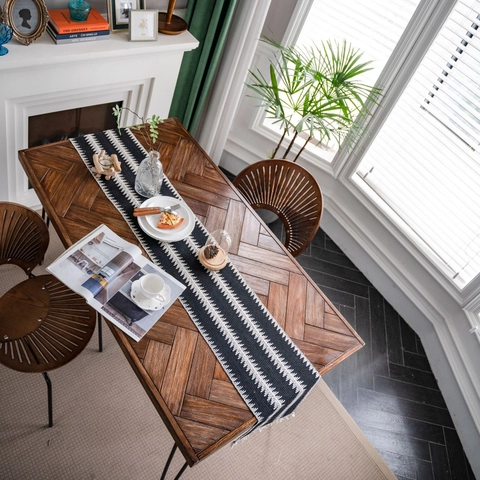 Camino de Mesa Tejido de Yute y Algodón Bohemio Con Borlas Rayas Geométricas Estilo Americano Para Comedor Decoración del Hogar