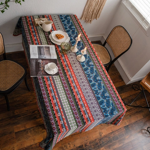 Boheems Etnisch Katoen Tafelkleed Rechthoekig Veelkleurig Gestreept Bedrukt Tafelkleed Voor Eetkamer Keuken Thuis Decoratie