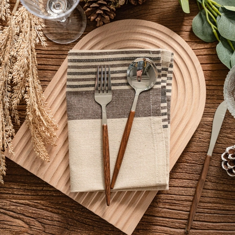 Cotton Linen Striped Napkin Yarn Dyed Food Photography Background Cloth For Dining Table Restaurant Kitchen Baking Props