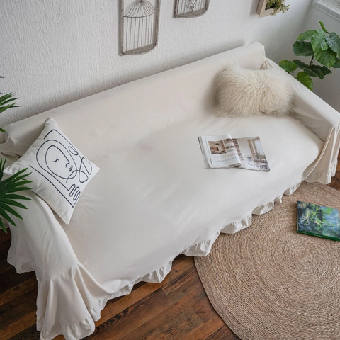 Funda de Sofá Con Volantes Poliéster Algodón Antipolvo Protector de Muebles Estilo Rural Americano Sólido Floral Cuadros Toalla de Sofá Decorativa