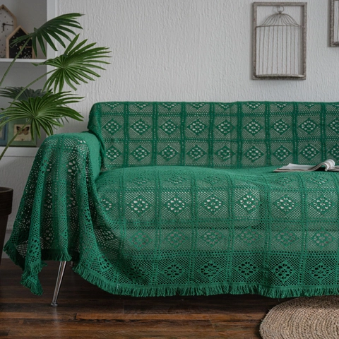 Retro Amerikanischer Landhausstil Polyester Häkeln Hohl Sofabezug Dekorative Quasten Wohndecke Für Wohnzimmer Zuhause