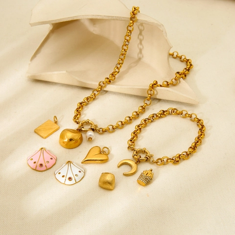 Minimalista Acciaio Inossidabile Placcato Oro 18K Rolo Catena a O Collana Bracciale Impermeabile Gioielli Per Donna