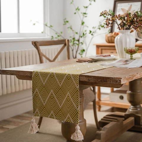 Nordisch Jacquard Geometrisch Welle Tischläufer Baumwolle Polyester Quasten Dekoration Esstisch Tuch Küche Home Dekor