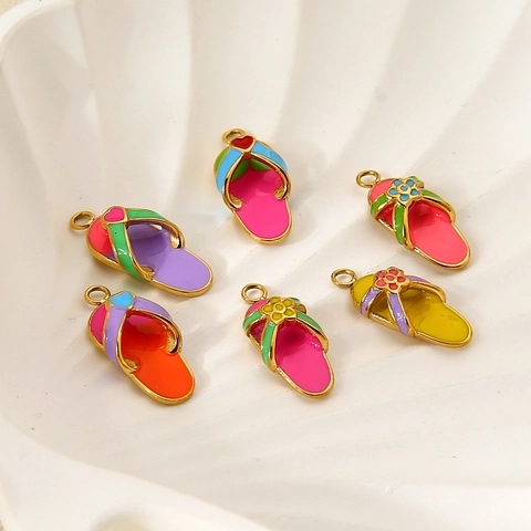 Stainless Steel Drip Oil Pendants Flip-flop Cupcake Heart Moon Star Dainty 18K Gold Plated DIY Jewelry Making Accessories For Women