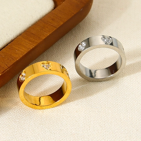 Stainless Steel Heart Cubic Zirconia Ring Gold Silver Plated Polished Tarnish Resistant Fashion Jewelry Finger Ring For Women
