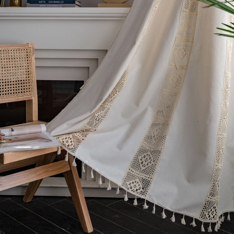 Vorhang Im Amerikanischen Stil Polyester Halb Schattierung Quaste Vorhang Bohemian Hohl Häkeln Patchwork Fensterbehandlung Für Küche Esszimmer