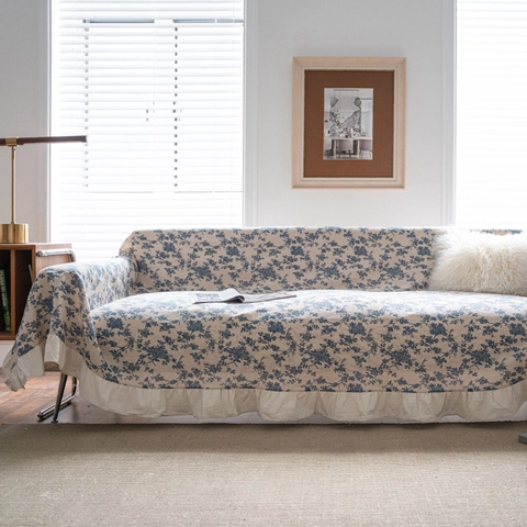 Asciugamano da Divano Floreale Vintage Con Bordo a Volant Copridivano Antipolvere Multifunzionale Stile Americano Protezione Decorativa per Mobili
