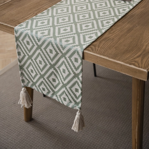 Camino de Mesa Geométrico Jacquard Nórdico con Borlas Poliéster Algodón Mantel Decorativo Minimalista Moderno Decoración Hogar
