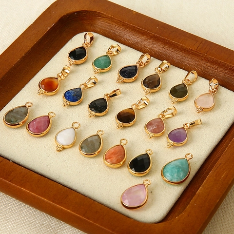 Water Drop Natural Stone Pendants Faceted Gemstone Copper Gold Plated Charms For DIY Jewelry Making Necklaces Earring Accessory