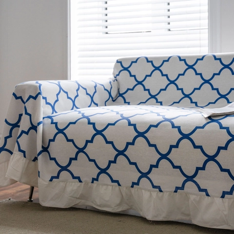 Copridivano in Poliestere con Volant Stampe Geometriche Floreali Protezione Mobili per Soggiorno Decorazione Casa