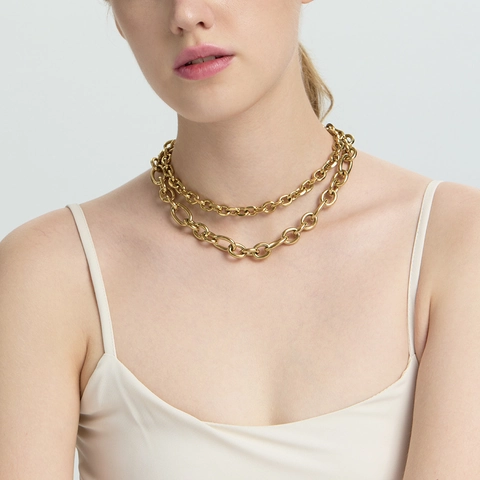 Collar de Cadena Cubana de Acero Inoxidable Chapado en Oro 18K Impermeabile Con Broche de Palanca OT Joyería Hip Hop Mujer