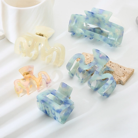 Pinze per Capelli in Acetato Stile Francese Marmo Blu Ondulate Geometriche Pinze a Squalo Eleganti Accessori Capelli Donna