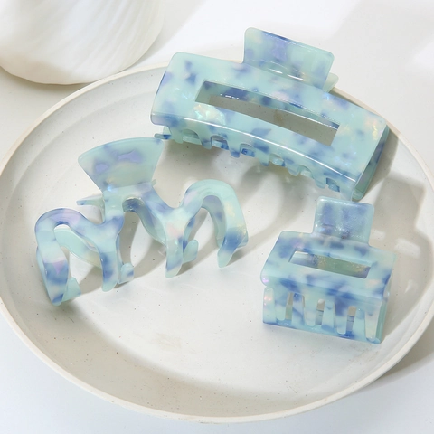 Pinze per Capelli in Acetato Stile Francese Marmo Blu Ondulate Geometriche Pinze a Squalo Eleganti Accessori Capelli Donna