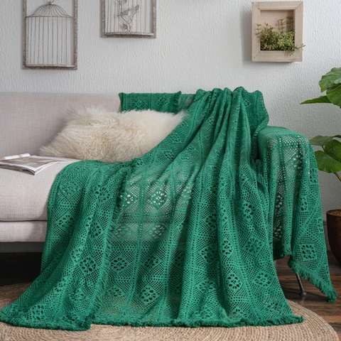 Retro Amerikanischer Landhausstil Polyester Häkeln Hohl Sofabezug Dekorative Quasten Wohndecke Für Wohnzimmer Zuhause