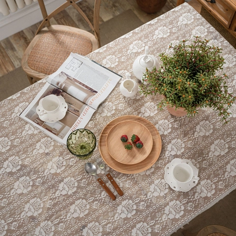 Pastoral Rose Crochet Lace Tablecloth Rectangular Hollow Out Table Cover With Tassels For Dining Room Wedding Party Home Decor