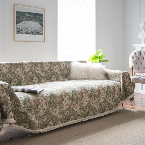 Vintage American Floral Daisy Jacquard Sofa Throw Cover Polyester Cotton Thick Protective Blanket With Tassels Home Decor