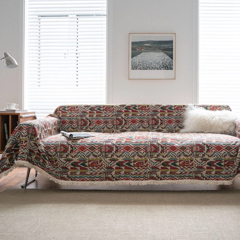 Copridivano Jacquard Geometrico Bohemien Con Nappine Coperta Divano in Misto Cotone Spesso Protezione Antipolvere Casa Decor