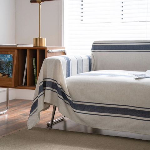 Funda de Sofá a Rayas Estilo Americano Manta Multifuncional de Poliéster Para Decoración de Sala de Estar Protector de Muebles