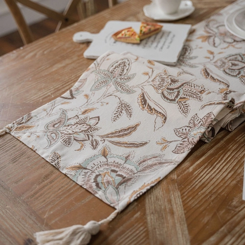 Camino de Mesa Pastoral Con Estampado Floral Y Flecos Minimalista Moderno Mezcla de Poliéster Y Algodón Bufanda de Mesa Para Decoración de Hogar Cocina