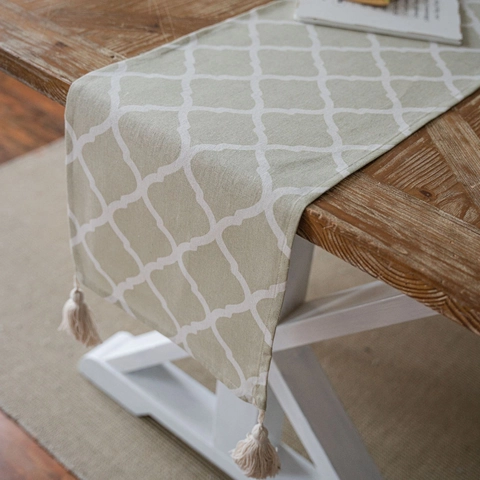 Pastoral Geometric Floral Table Runner With Tassels Cotton Polyester Blend Modern Farmhouse Dining Room Table Decor Tablecloth