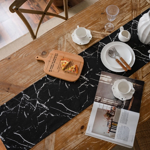 Camino de Mesa Estampado de Mármol Mínimalista Moderno Con Borlas Camino de Mesa de Mezcla de Algodón para Decoración de Mesa