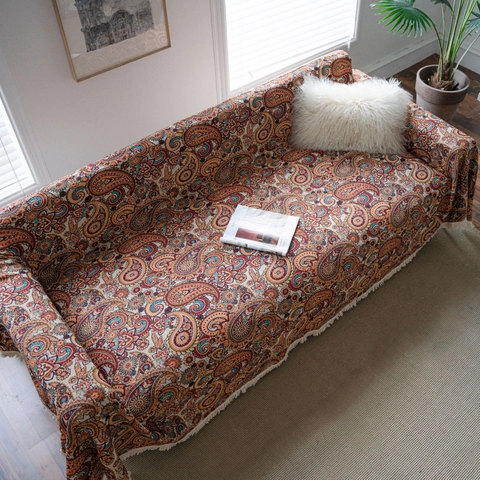 Vintage Amerikanisch Paisley Jacquard Sofatuch Mit Quasten Kratzfest Wohndecke Für Zuhause Wohnzimmer Sofa Dekoration