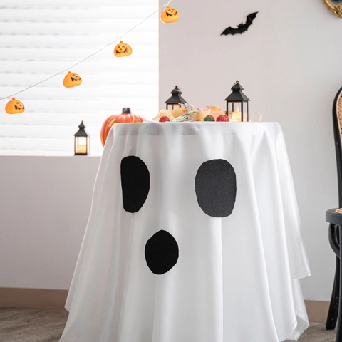 Halloween Party Tischdecke Polyester Gespenstergesicht Kürbis Spinnennetz Muster Tischbezug Für Festliche Haus Dekoration
