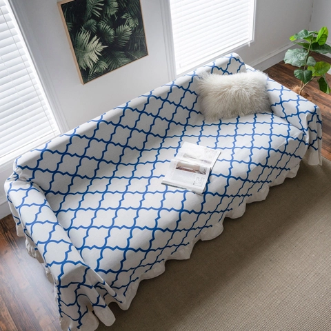 Copridivano in Poliestere con Volant Stampe Geometriche Floreali Protezione Mobili per Soggiorno Decorazione Casa