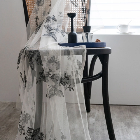 Nappe en Dentelle de Polyester Vintage Français Avec Broderie Florale de Papillon Tulle Mesh Table Cover Pour Cuisine