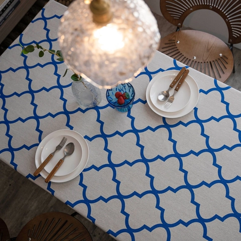 Tovaglia Stile Americano Cotone Lino Blu Rombo Geometrico Rettangolare Lavabile Copertura per Cucina Sala da Pranzo