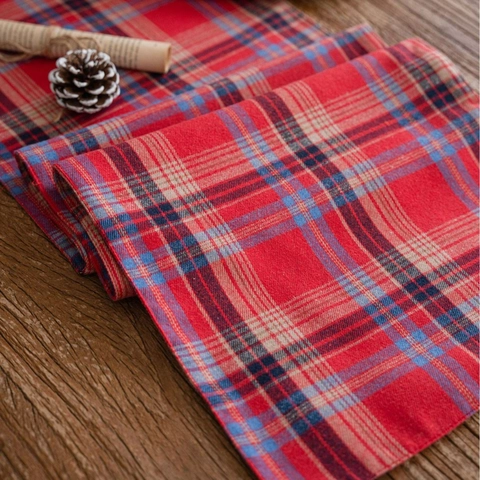 Runner da Tavolo a Quadri Rossi di Natale in Cotone Lino Design Tartan per la Decorazione del Tavolo da Pranzo