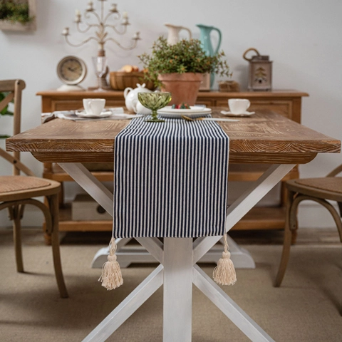 Camino De Mesa Moderno De Mezcla De Algodón Con Borlas Camino De Mesa Con Estampado De Rayas Floral Marmol Para Comedor Fiesta Hogar Boda Decoracion De Mesa