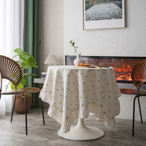 Tafelkleed In Amerikaanse Stijl Met Rimpelrand Citroen Bloemenprint Rechthoekig Rond Mix Stof Tafelkleed Home Decor
