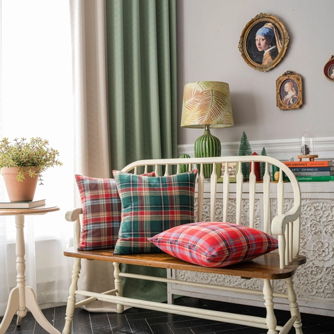 Christmas Plaid Decorative Throw Pillow Covers Tartan Square Cushion Case Bronzing Snowflake Star Heart Plush Pillowcase For Sofa Home Decor