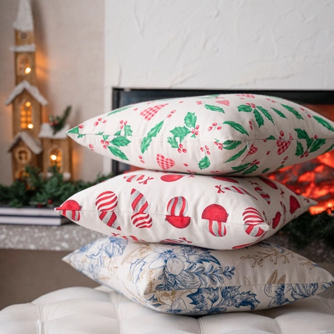 Fundas de Cojín de Navidad de Algodón Lino Decorativo Cuadrado Funda de Almohada para Sofá Sala de Estar Fiesta Hogar