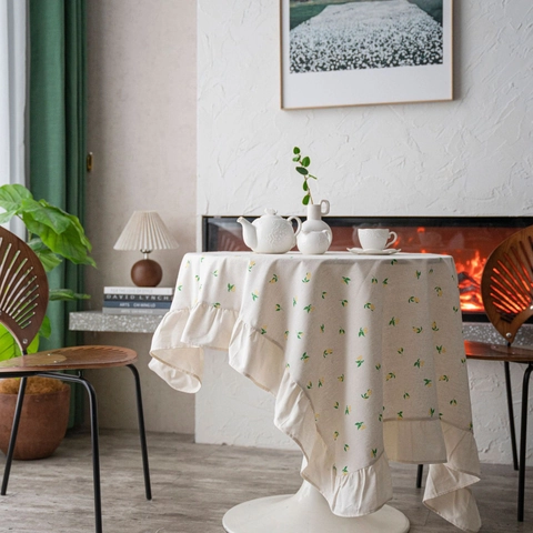 Tafelkleed In Amerikaanse Stijl Met Rimpelrand Citroen Bloemenprint Rechthoekig Rond Mix Stof Tafelkleed Home Decor