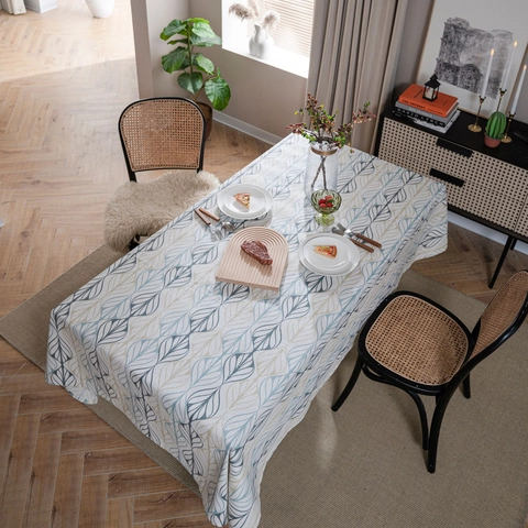 Vintage American Style Cotton Blend Tablecloth Botanical Leaf Geometric Print Rectangular Round Dustproof Table Cover Home Decor