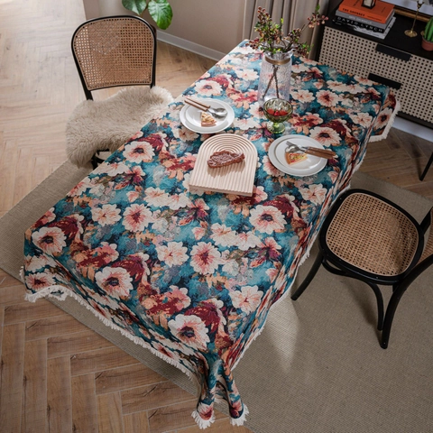 Amerikanischer Stil Blumen Jacquard Tischdecke Dick Rechteckige Tischabdeckung Mit Quasten Staubdicht Dekorativ Home Esszimmer Dekor