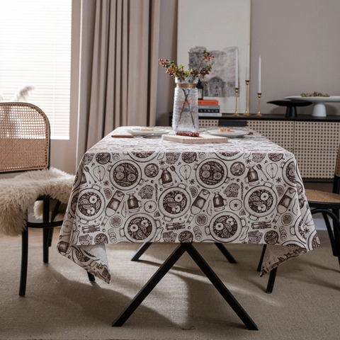 Tovaglia in Misto Cotone Lino Stampa Vintage Americana Rettangolare Lavabile per Cucina Sala da Pranzo Arredamento Casa