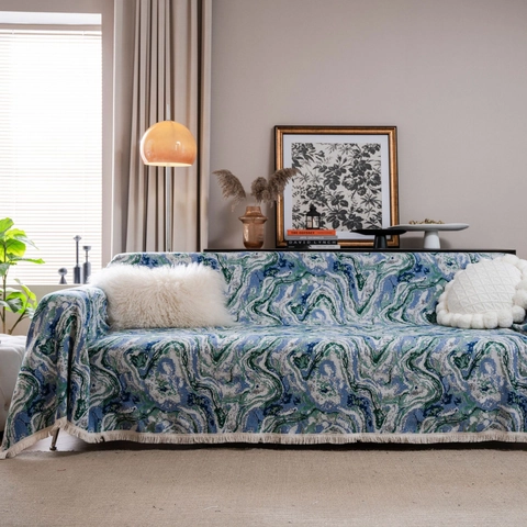 Asciugamano da Divano Jacquard Floreale in Stile Country Americano Con Nappine in Cotone Poliestere Coperta Decorativa Retro per Mobili