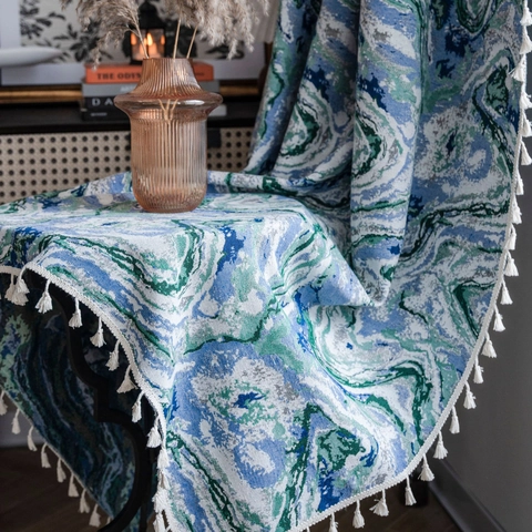 American Retro Floral Jacquard Tassel Curtains For Bedroom Living Room Semi-shading Cotton Blend Door Curtains Drapes