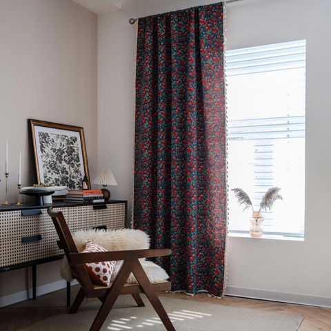 Vintage Floral Jacquard Window Curtains With Tassel Trim Semi Blackout Polyester Cotton Drapes For Living Room Bedroom
