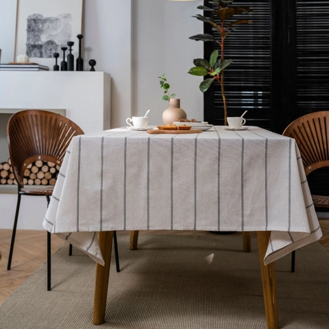 Modern Striped Cotton Linen Blend Tablecloth Rectangular Nordic Style Dustproof Yarn-Dyed Table Cover For Kitchen Dining Home Decor