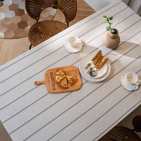 Modern Striped Cotton Linen Blend Tablecloth Rectangular Nordic Style Dustproof Yarn-Dyed Table Cover For Kitchen Dining Home Decor